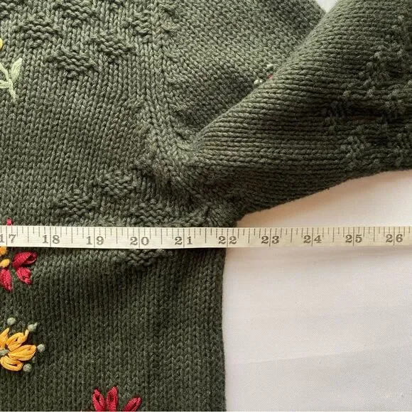 Vtg 90's Christopher & Banks Green Hand Embroidered Cottage Cardigan Size Large - Picture 13 of 14